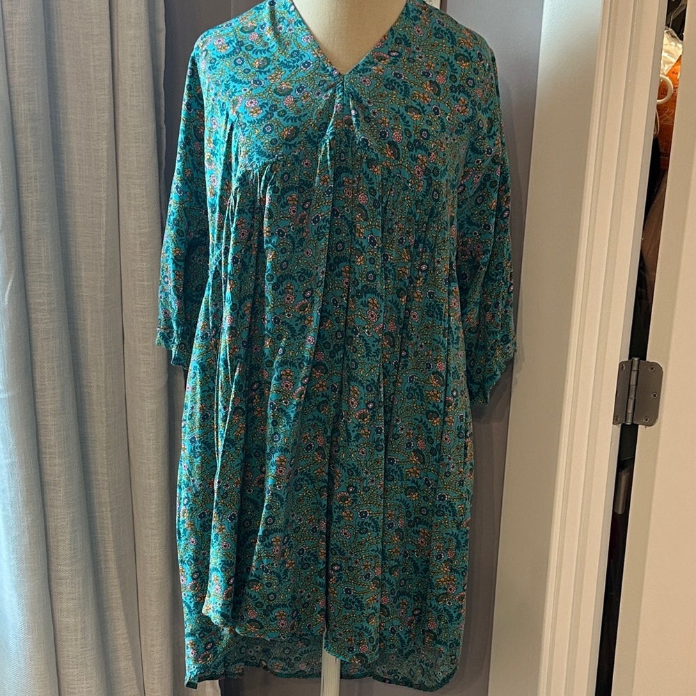 Natural Life Teal Floral Boho Tunic Dress